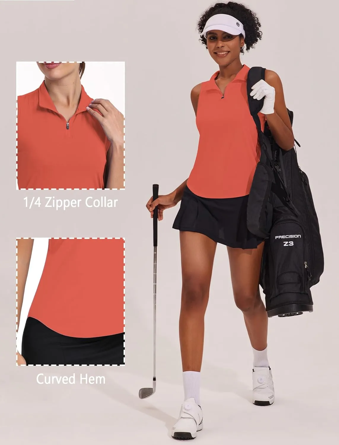 PINSPARK Women Golf Shirts Sleeveless UPF 50  Tennis Polo Shirts 1/4 Zip with Collar Racerback Tank Tops Pickleball Shirts