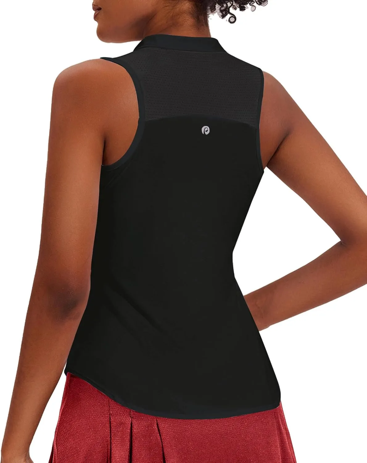 PINSPARK Women Golf Shirts Sleeveless UPF 50  Tennis Polo Shirts 1/4 Zip with Collar Racerback Tank Tops Pickleball Shirts