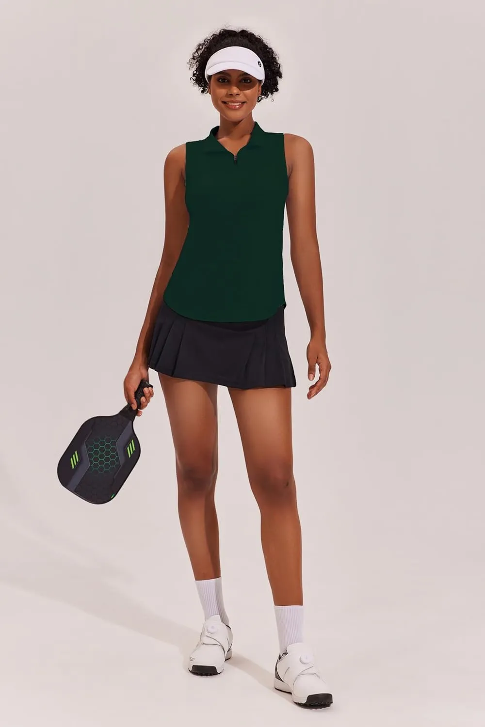 PINSPARK Women Golf Shirts Sleeveless UPF 50  Tennis Polo Shirts 1/4 Zip with Collar Racerback Tank Tops Pickleball Shirts