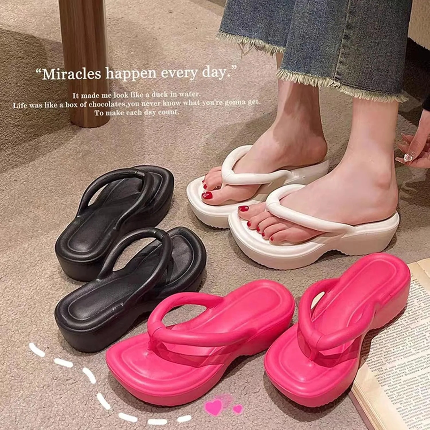 Platform Flip Flops for Women Wedge Arch Support Flip Flops Cushion Soft Rubber Midsole Platform Thong Sandals with Rubber Sole