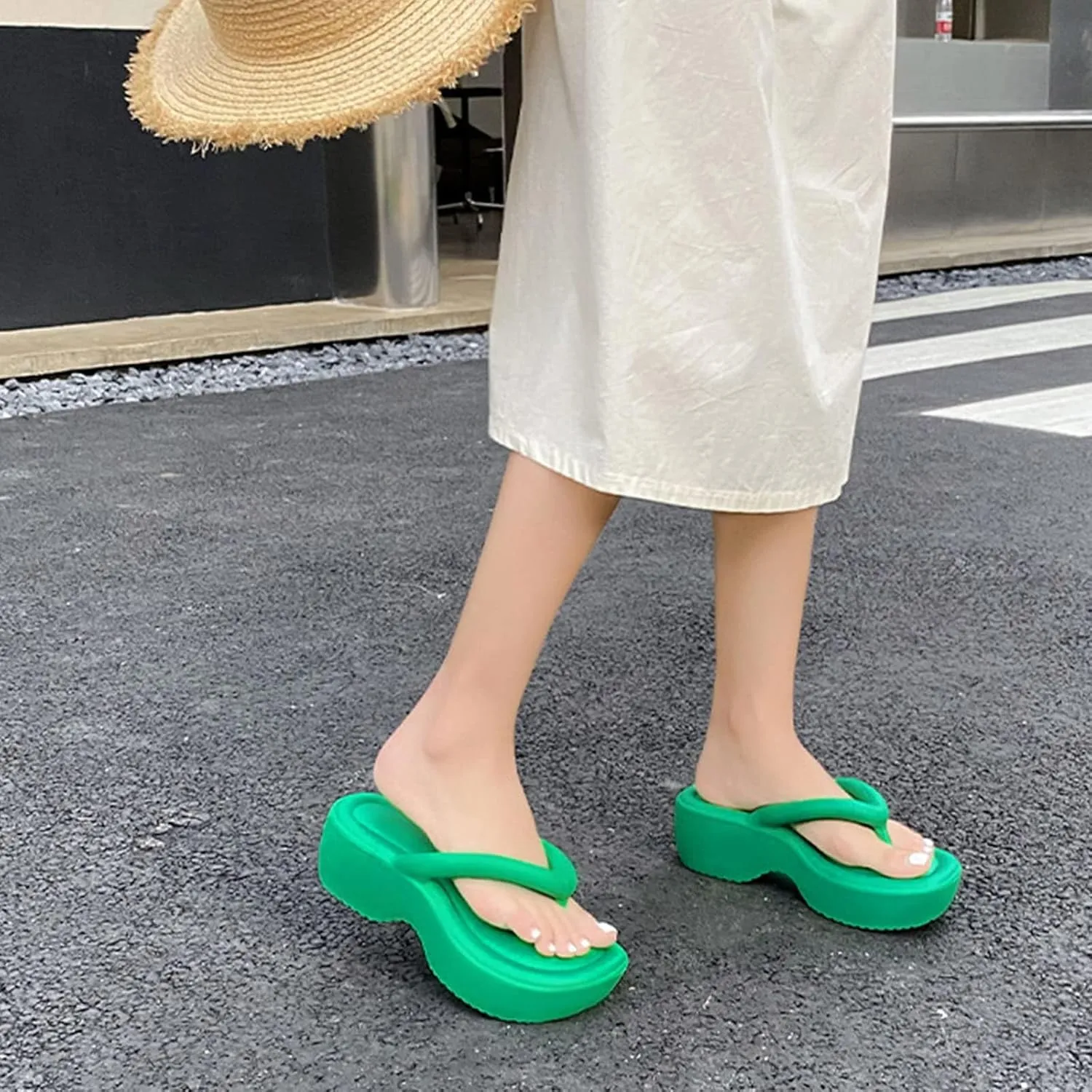 Platform Flip Flops for Women Wedge Arch Support Flip Flops Cushion Soft Rubber Midsole Platform Thong Sandals with Rubber Sole