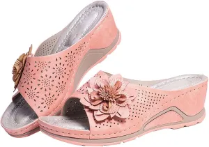 Platform Sandals Women Breathable Hollow Out Cute Floral Shoes Classic-Fit Slides Shoe with Arch Support