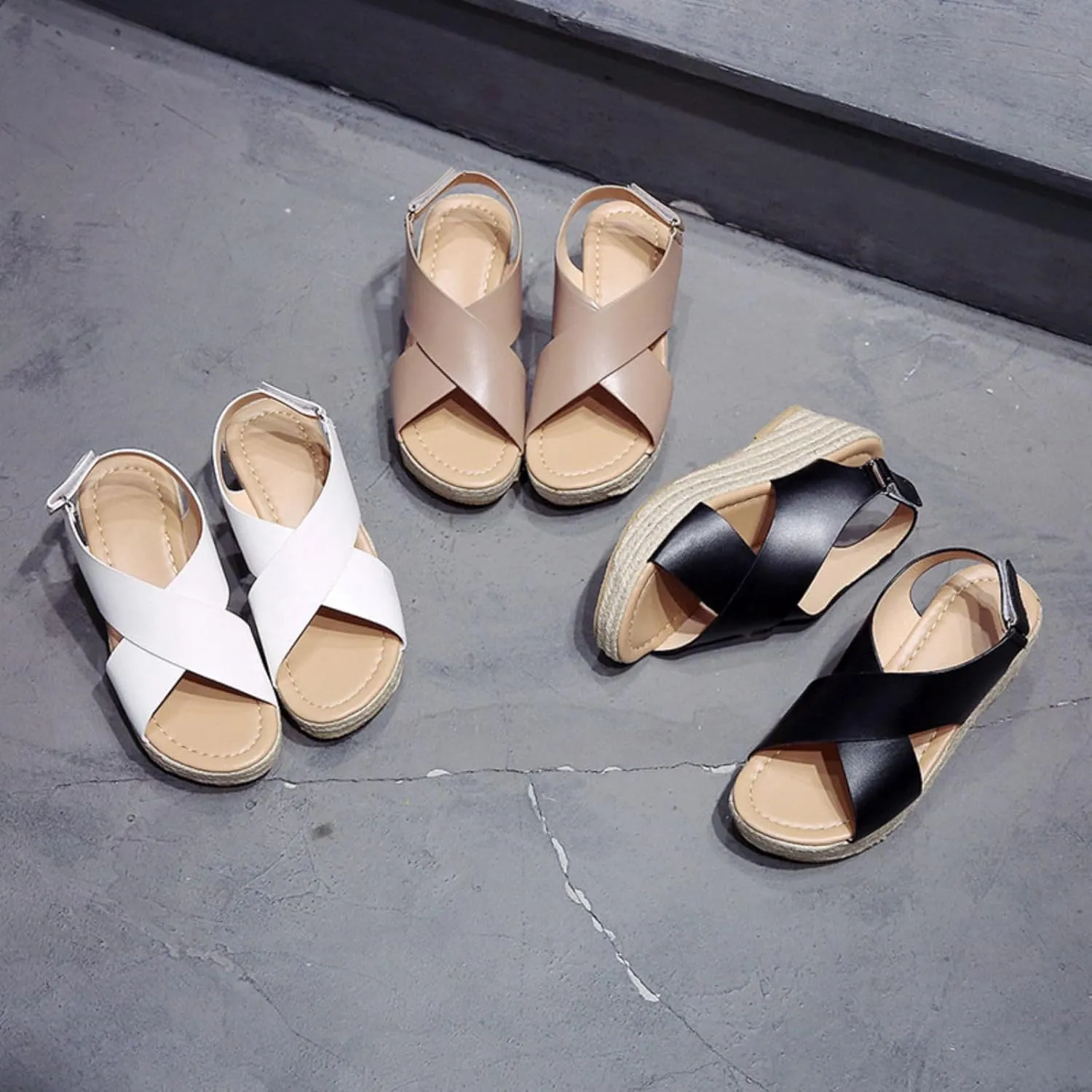 Platform Sandals Women Comfortable High Heel Sandals Casual Wedge Shoes Dressy Open Toe Ankle Strap Roman Sandal Espadrille Wedges Hawaiian Vacation Beach Shoes Breathable Walking Slippers 2025 Trendy