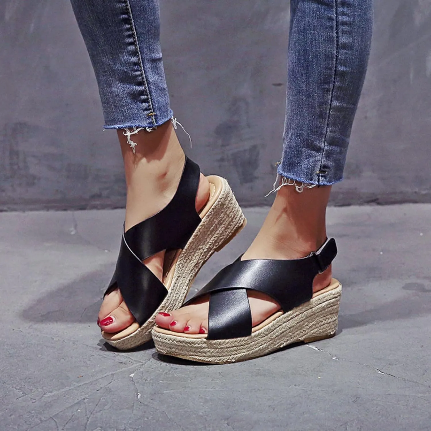 Platform Sandals Women Comfortable High Heel Sandals Casual Wedge Shoes Dressy Open Toe Ankle Strap Roman Sandal Espadrille Wedges Hawaiian Vacation Beach Shoes Breathable Walking Slippers 2025 Trendy