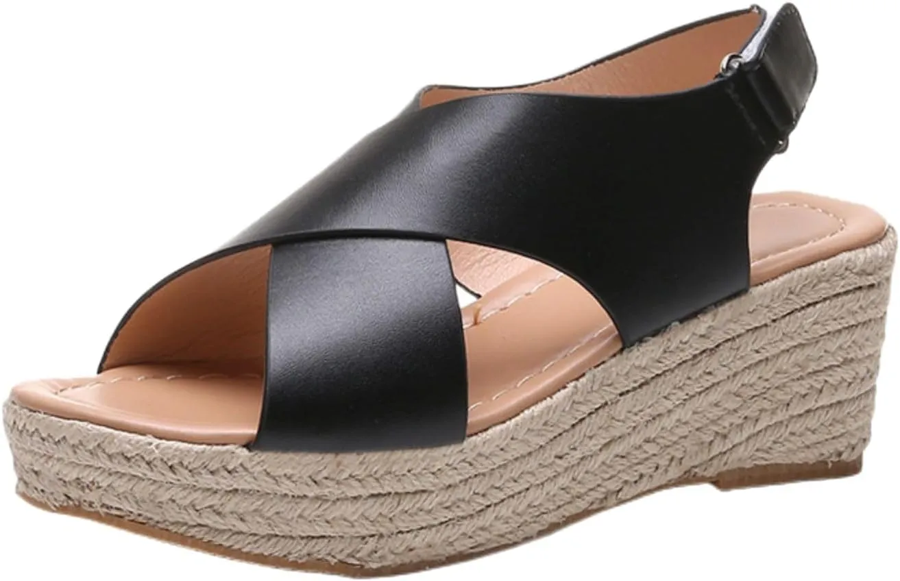 Platform Sandals Women Comfortable High Heel Sandals Casual Wedge Shoes Dressy Open Toe Ankle Strap Roman Sandal Espadrille Wedges Hawaiian Vacation Beach Shoes Breathable Walking Slippers 2025 Trendy