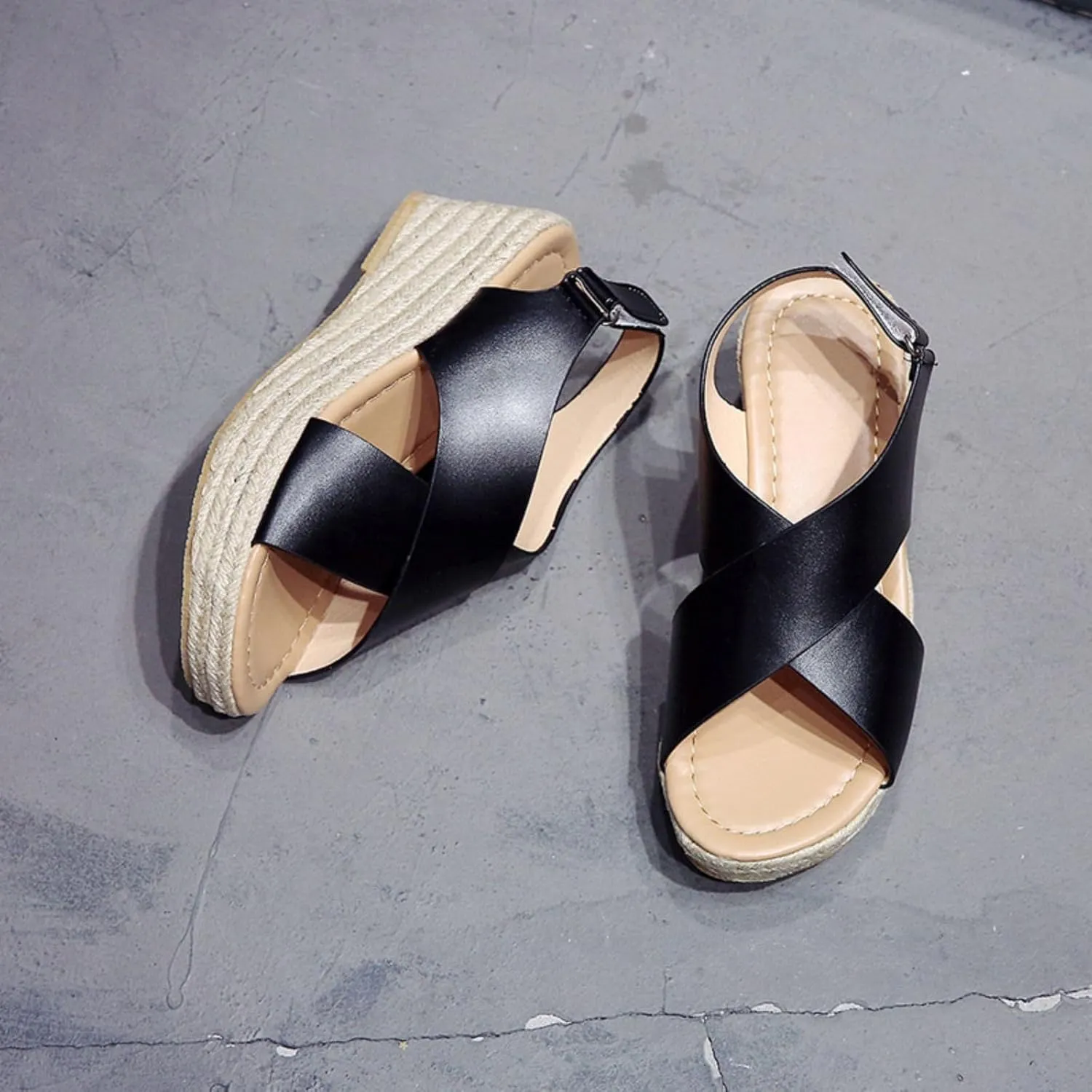 Platform Sandals Women Comfortable High Heel Sandals Casual Wedge Shoes Dressy Open Toe Ankle Strap Roman Sandal Espadrille Wedges Hawaiian Vacation Beach Shoes Breathable Walking Slippers 2025 Trendy