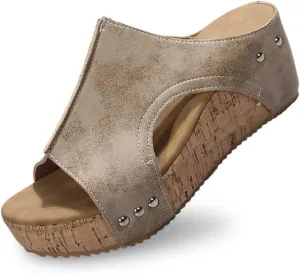 Platform Sandals Women Comfortable Open Toe Cork Sandals Casual Dressy Summer Shoes Slip on Slides Wedge Sandals
