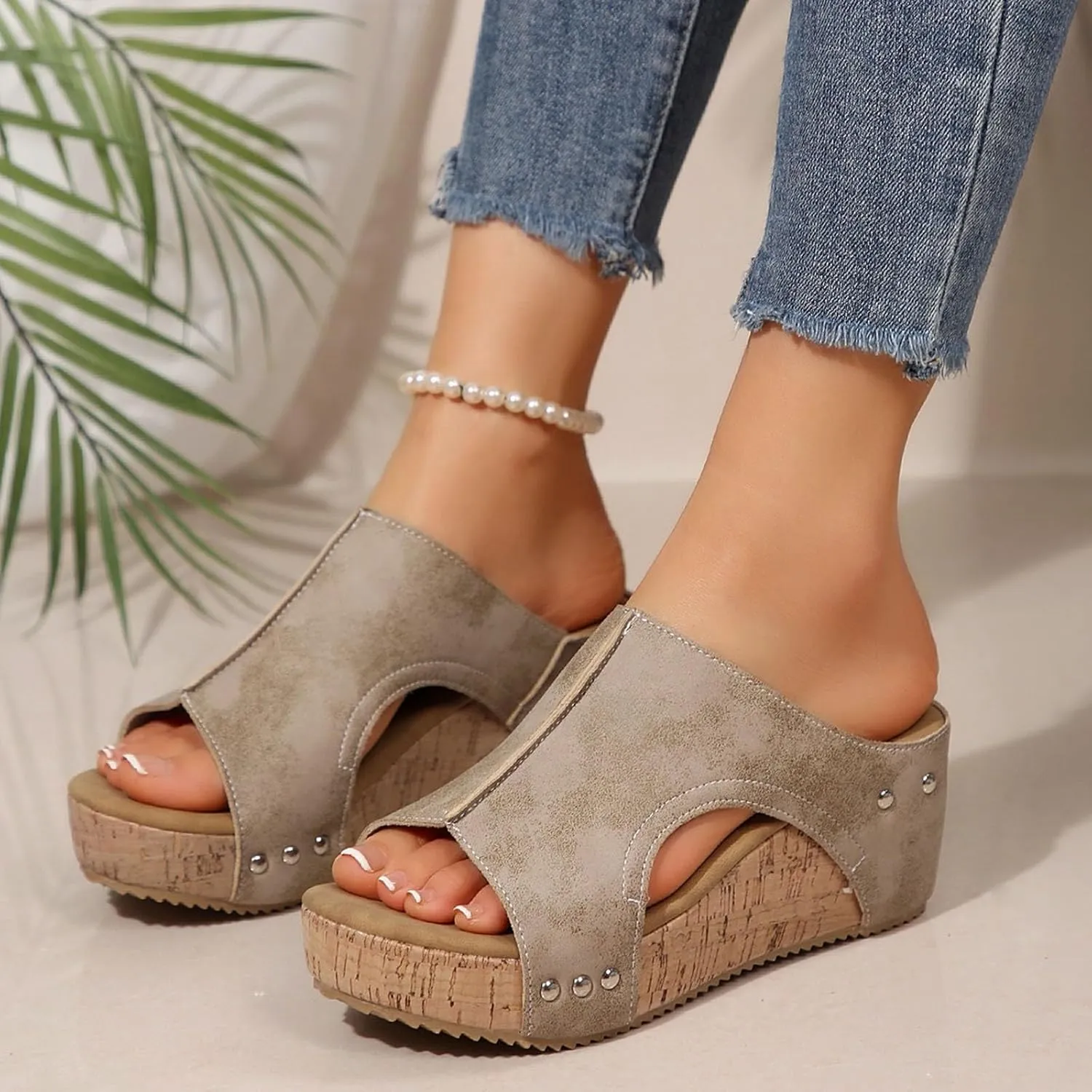 Platform Sandals Women Comfortable Open Toe Cork Sandals Casual Dressy Summer Shoes Slip on Slides Wedge Sandals