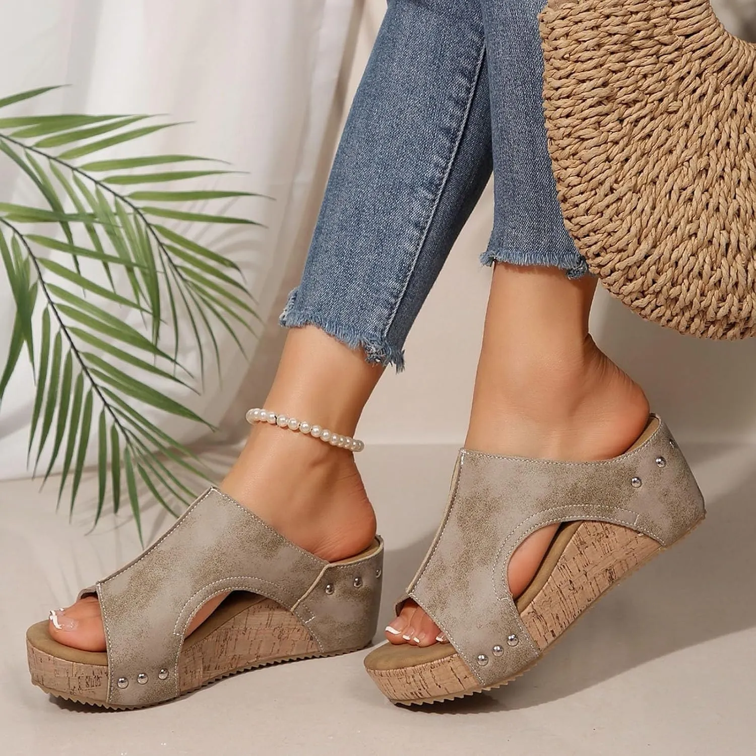Platform Sandals Women Comfortable Open Toe Cork Sandals Casual Dressy Summer Shoes Slip on Slides Wedge Sandals