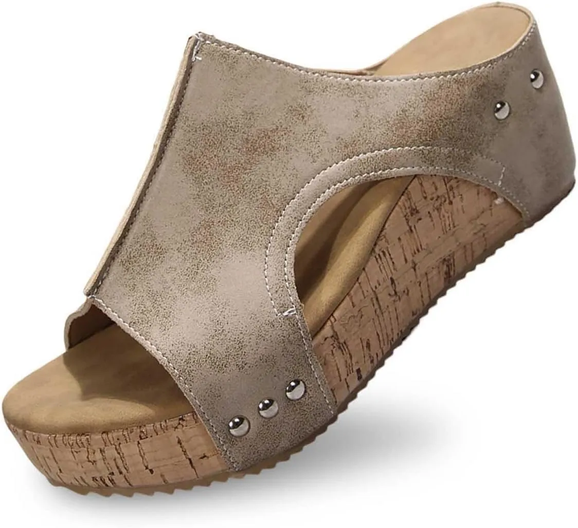 Platform Sandals Women Comfortable Open Toe Cork Sandals Casual Dressy Summer Shoes Slip on Slides Wedge Sandals