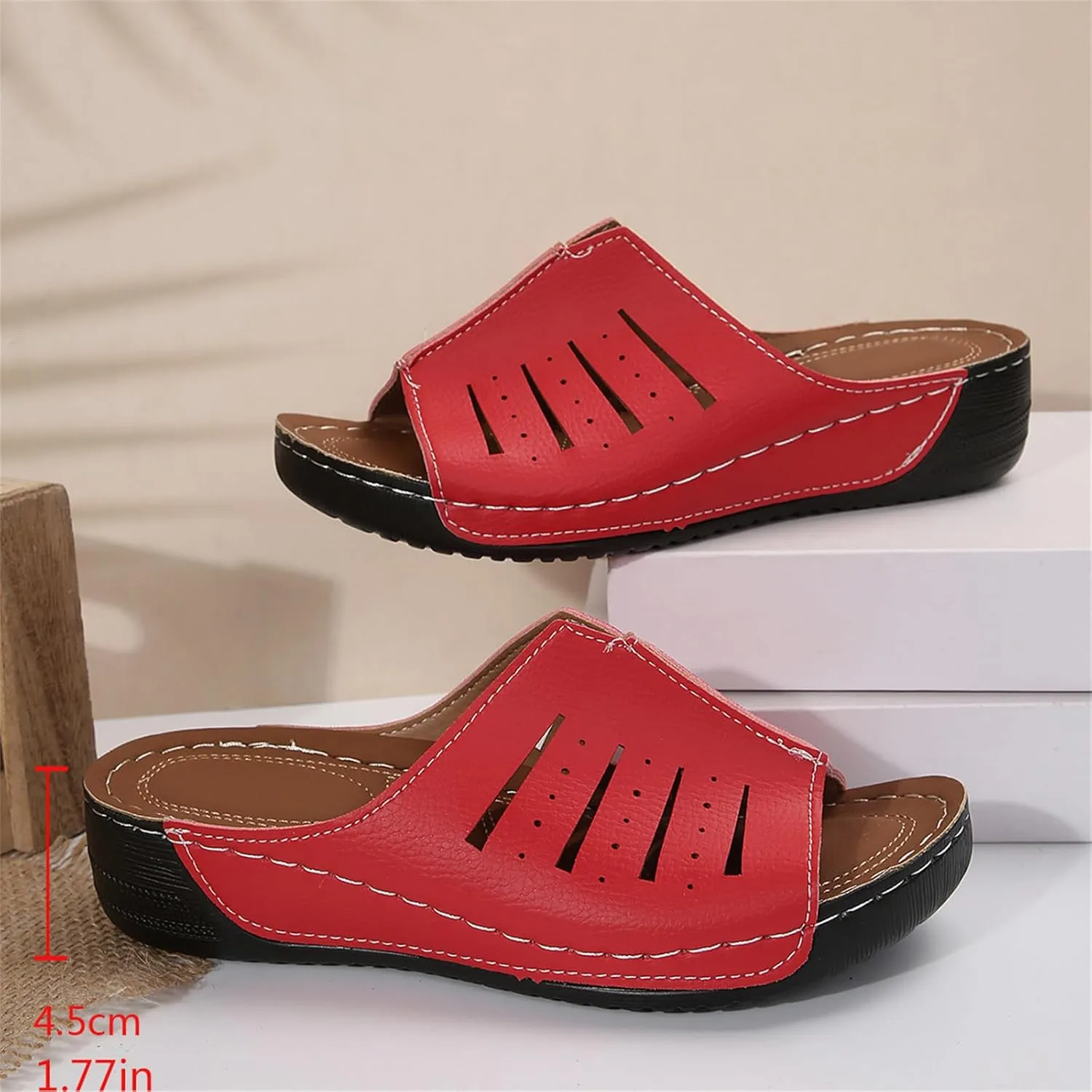 Platform Sandals Women Orthotic Slippers for Plantar Fasciitis Open Toe Slip On House Shoes Retro Soft Comfort Wear Orthowear Shoes Hollow Out Lightweight Sandals Summer Dress Shoe for Beach Vacation