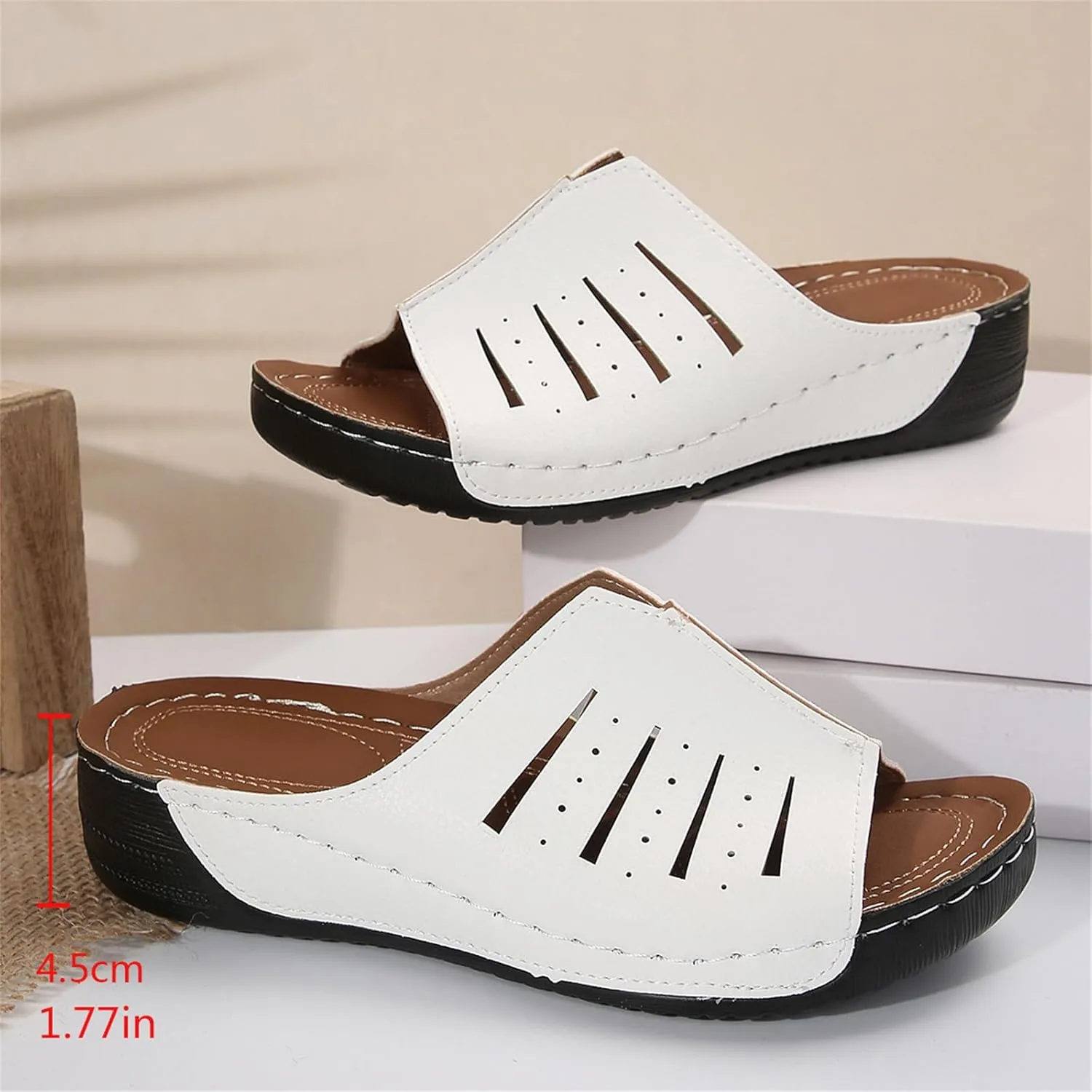 Platform Sandals Women Orthotic Slippers for Plantar Fasciitis Open Toe Slip On House Shoes Retro Soft Comfort Wear Orthowear Shoes Hollow Out Lightweight Sandals Summer Dress Shoe for Beach Vacation