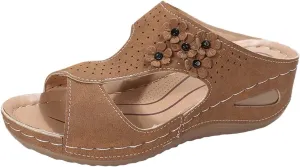 Platform Wedge Sandals for Women Arch Support 2025 Fashion Flower Hollow Breathable Open Toe Elegant Slip on Slippers Comfortable Walking Summer Beach Sandals