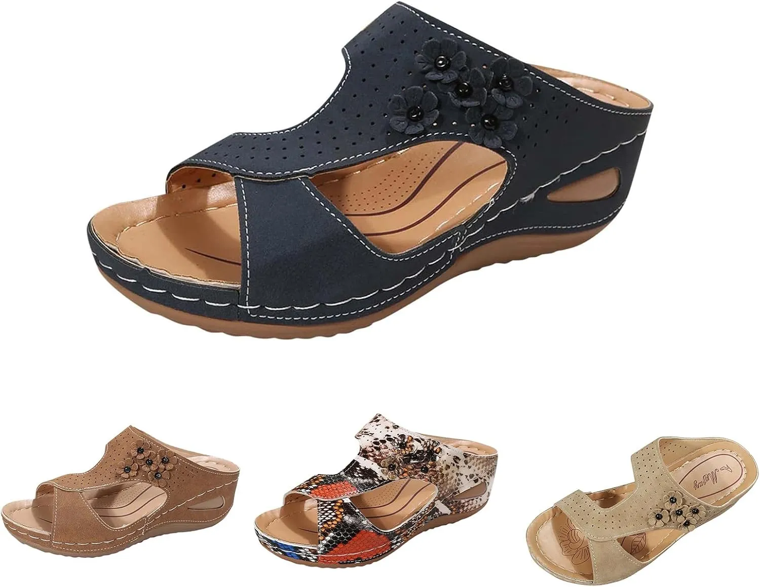 Platform Wedge Sandals for Women Arch Support 2025 Fashion Flower Hollow Breathable Open Toe Elegant Slip on Slippers Comfortable Walking Summer Beach Sandals