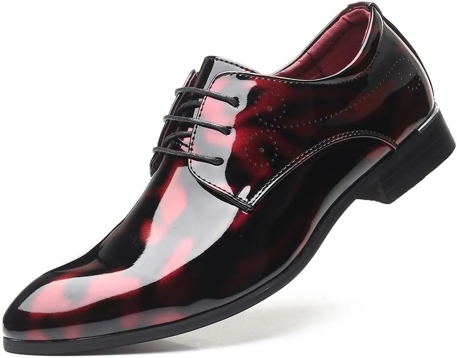 Pointed Men's Dress Shoes Creative Trendy Large Size Business Men's Shoes(Red,48)