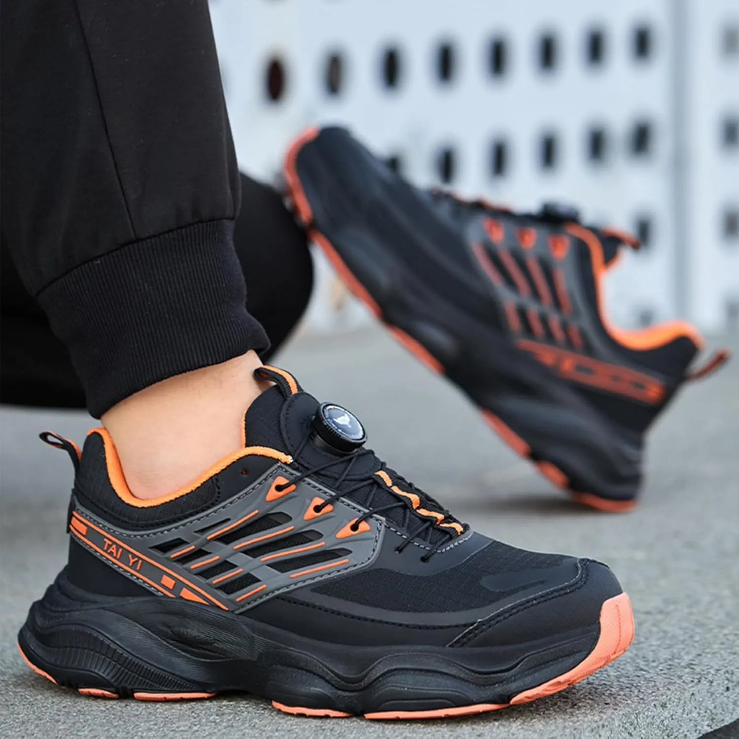 Prestivos Steel Toe Shoes: Men's Work Shoes, Anti-Slip, Puncture-Resistant, Steel Toe, Air Cushion, Black, Gray