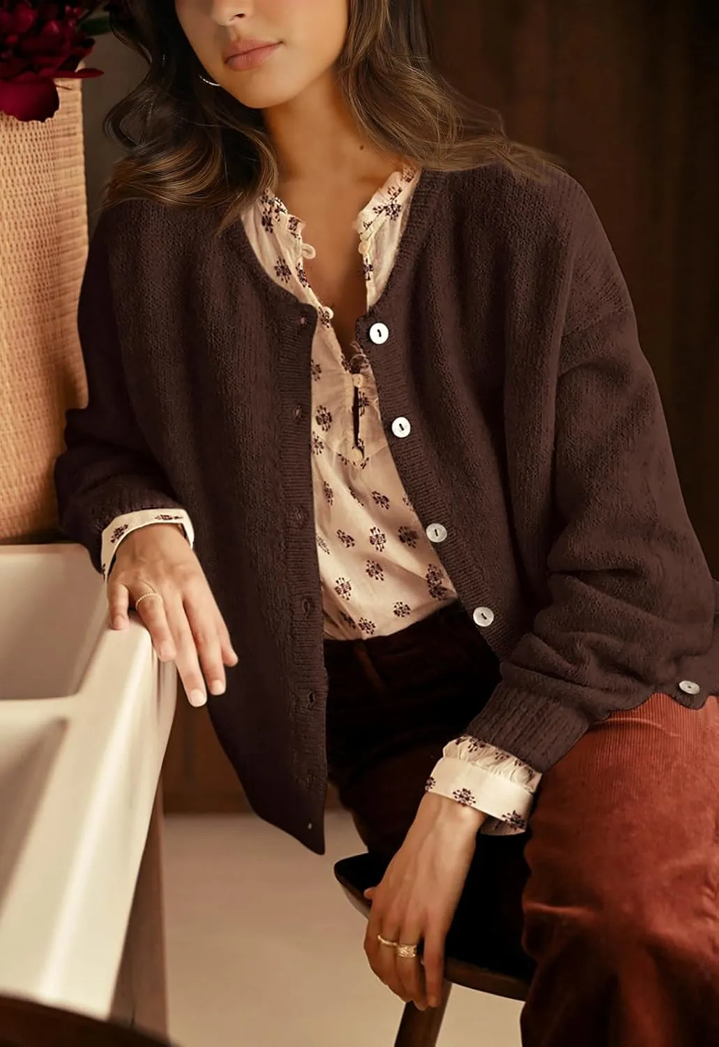 PRETTYGARDEN Long Sleeve Crewneck Button Down Womens Sweaters Spring Open Front Chunky Cardigan Sweaters for Women 2025