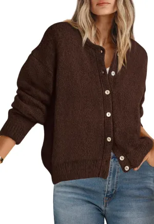 PRETTYGARDEN Long Sleeve Crewneck Button Down Womens Sweaters Spring Open Front Chunky Cardigan Sweaters for Women 2025