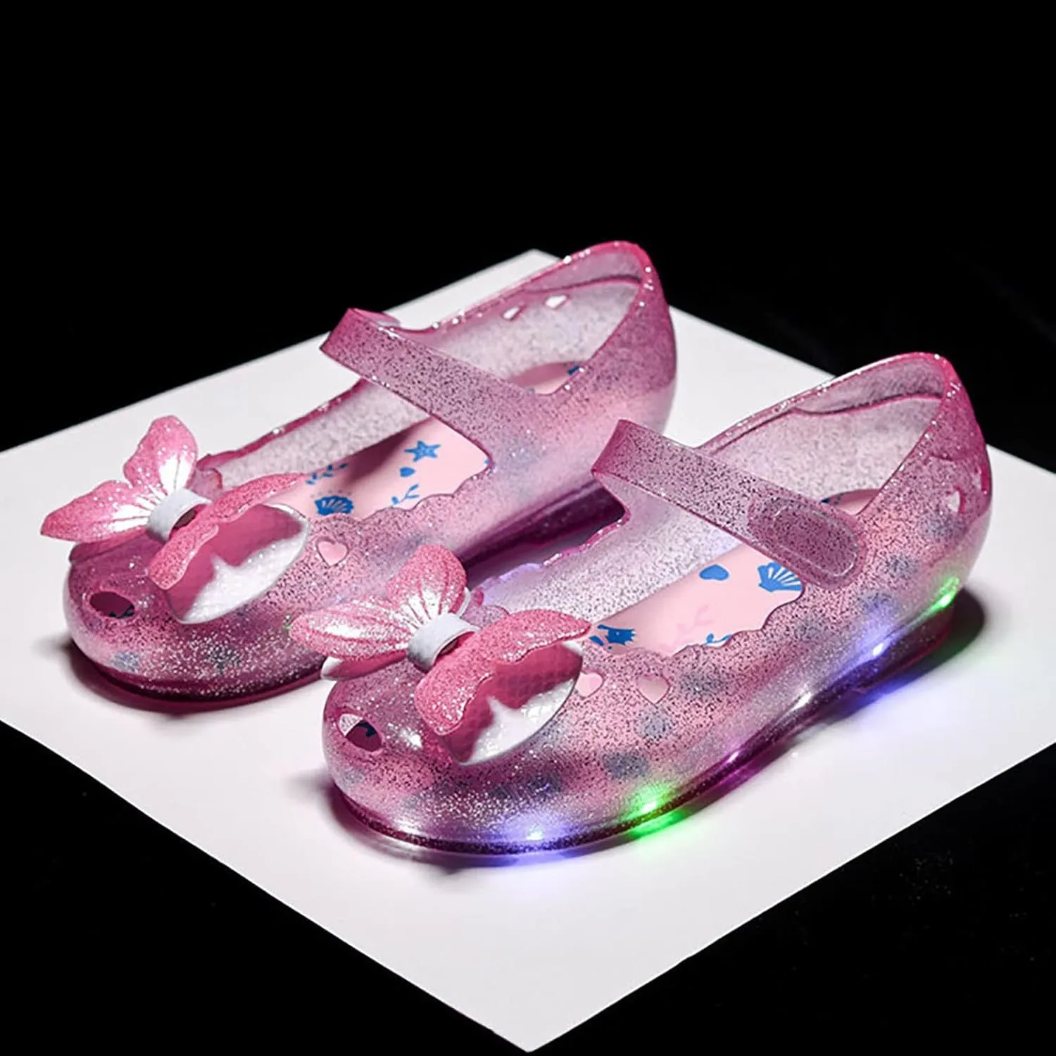 Princess Girls LED Jelly Dress Shoes Toddler Little Kid Chunky Heels Flat Wedding Party School Flower Girl