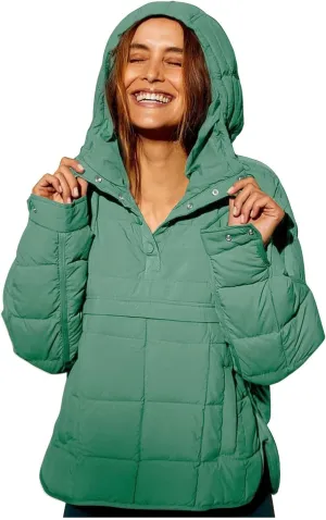 Quilted Jackets for Women Lightweight Puffer Jacket Oversized Puffer Pullover Dolman Hoodies Jacket Long Sleeve Coat