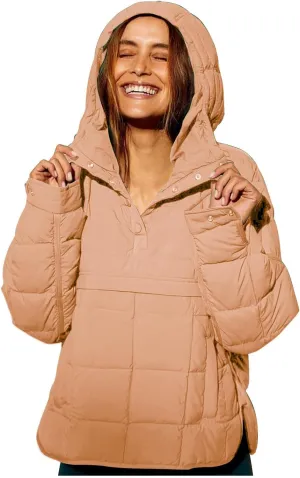 Quilted Jackets for Women Lightweight Puffer Jacket Oversized Puffer Pullover Dolman Hoodies Jacket Long Sleeve Coat