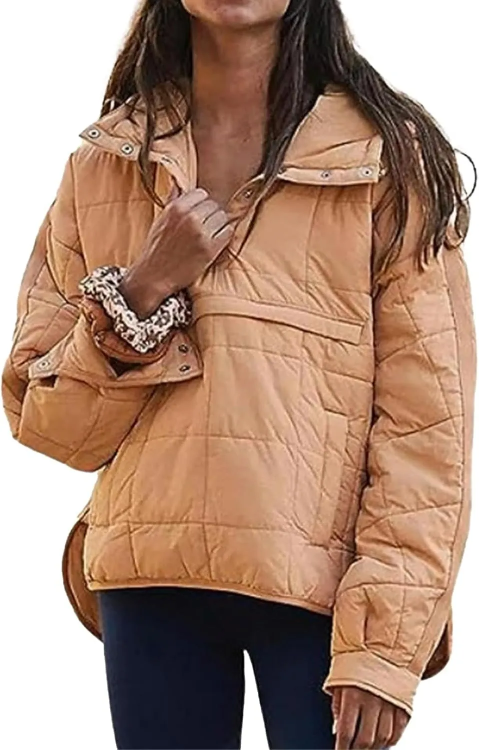 Quilted Jackets for Women Lightweight Puffer Jacket Oversized Puffer Pullover Dolman Hoodies Jacket Long Sleeve Coat