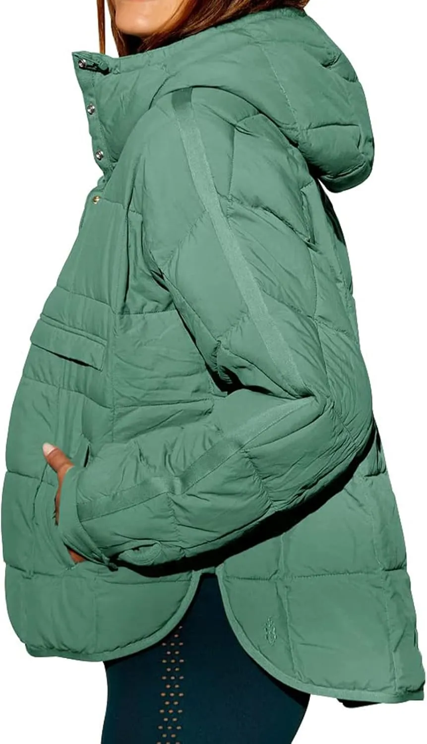 Quilted Jackets for Women Lightweight Puffer Jacket Oversized Puffer Pullover Dolman Hoodies Jacket Long Sleeve Coat