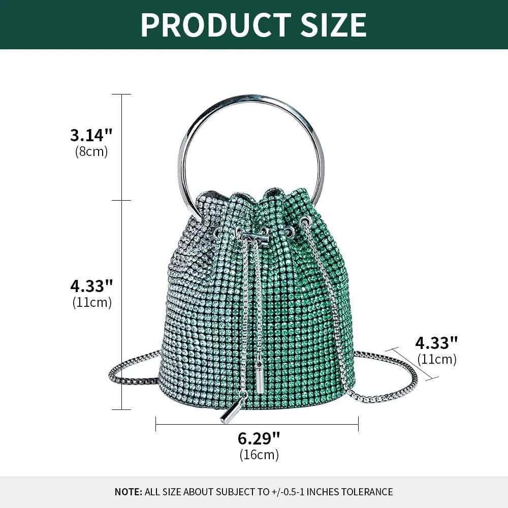 Rhinestone Evening Handbag Drawstring Shoulder Bling Purse Diamond Clutch Purse Party Wedding Prom Shopping Green