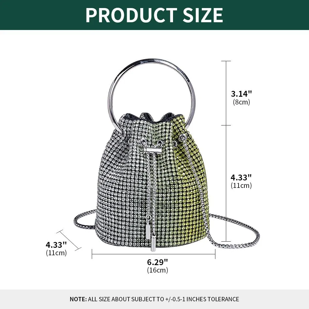 Rhinestone Evening Handbag Drawstring Shoulder Bling Purse Diamond Clutch Purse Party Wedding Prom Shopping Yellow