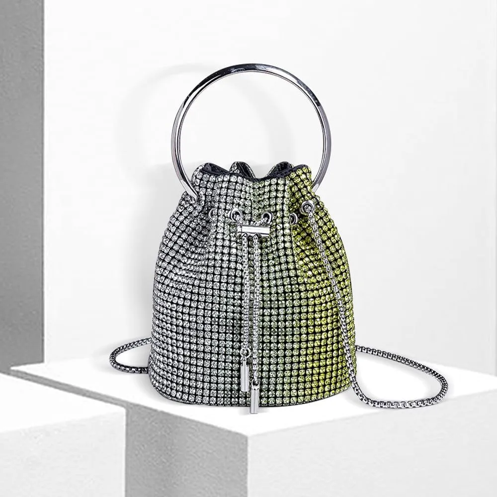 Rhinestone Evening Handbag Drawstring Shoulder Bling Purse Diamond Clutch Purse Party Wedding Prom Shopping Yellow