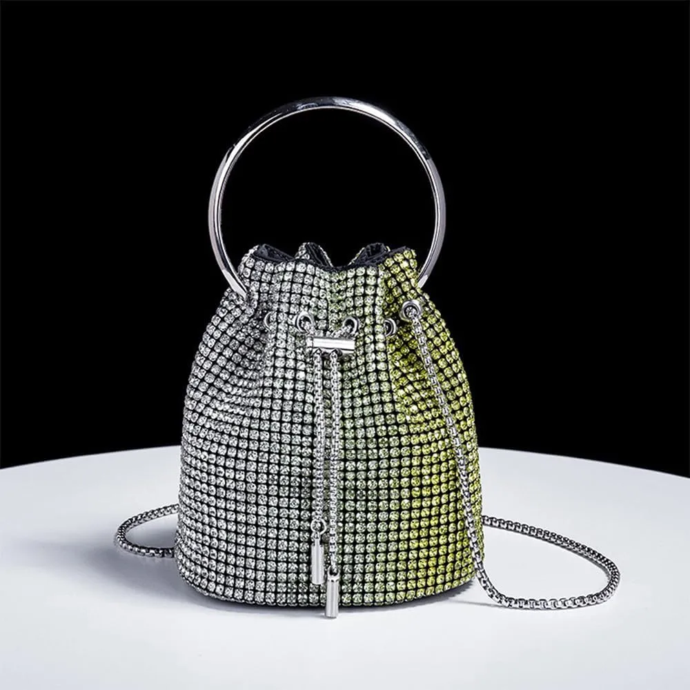 Rhinestone Evening Handbag Drawstring Shoulder Bling Purse Diamond Clutch Purse Party Wedding Prom Shopping Yellow