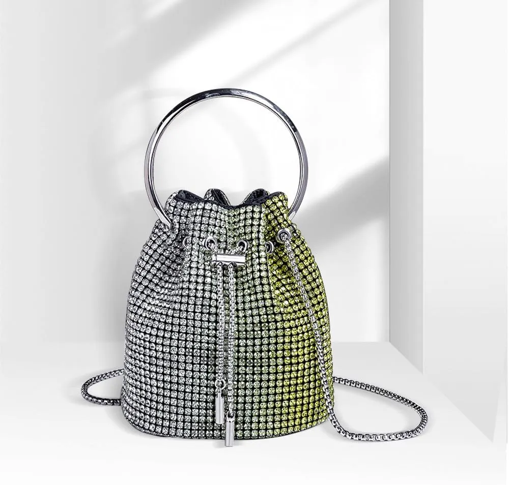 Rhinestone Evening Handbag Drawstring Shoulder Bling Purse Diamond Clutch Purse Party Wedding Prom Shopping Yellow