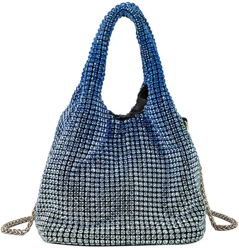Rhinestone Purse Sparkly Bucket Bag Diamond Purses for Women Evening Prom Rhinestone Handbag Hobo Bag Wedding Gradient Blue