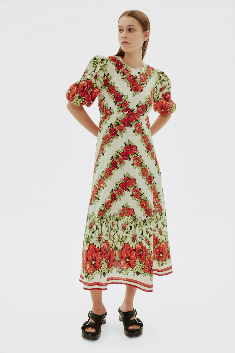 Rosalinde Round Neck Floral Maxi Dress In Red