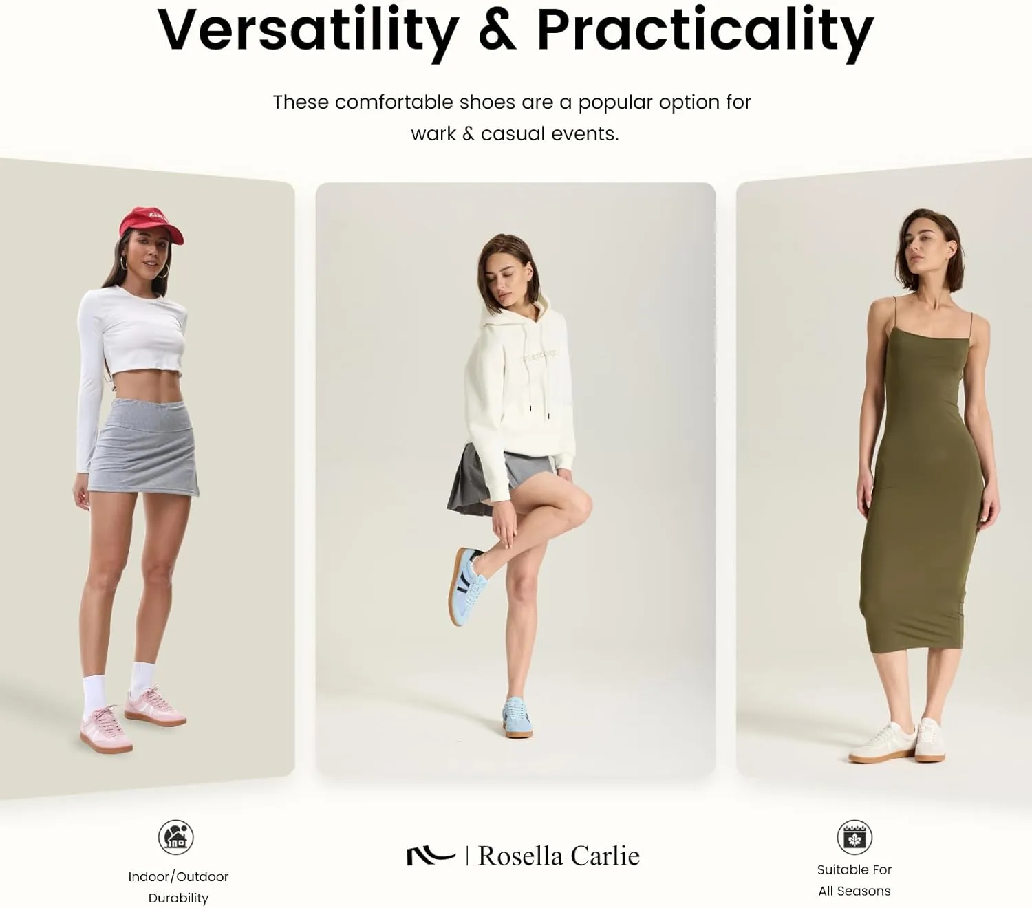 Rosella Carlie Womens Sneakers - Women's Fashion Sneakers with Removable Insole - Stylish and Lightweight Spring Shoes for Women Casual Non-Slip Lace-Up Walking Footwear