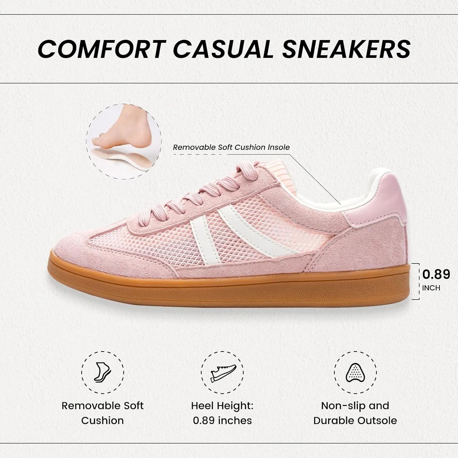 Rosella Carlie Womens Sneakers - Women's Fashion Sneakers with Removable Insole - Stylish and Lightweight Spring Shoes for Women Casual Non-Slip Lace-Up Walking Footwear