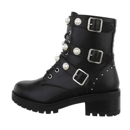 Rosie Black Faux Leather Biker Boot