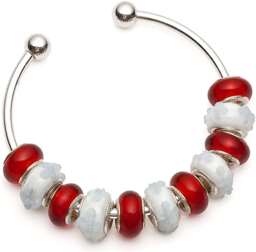 RUBYCA 10pcs White Silver Plated Bangle Bracelet Screw End Ball Cuff Charm Beads DIY Jewelry