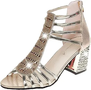 SACFOF Women's Open Toe Shoes High Chunky Heel Cutout Sandals Summer Evening Dress Block Chunky Heels Pumps Sandal Shoes