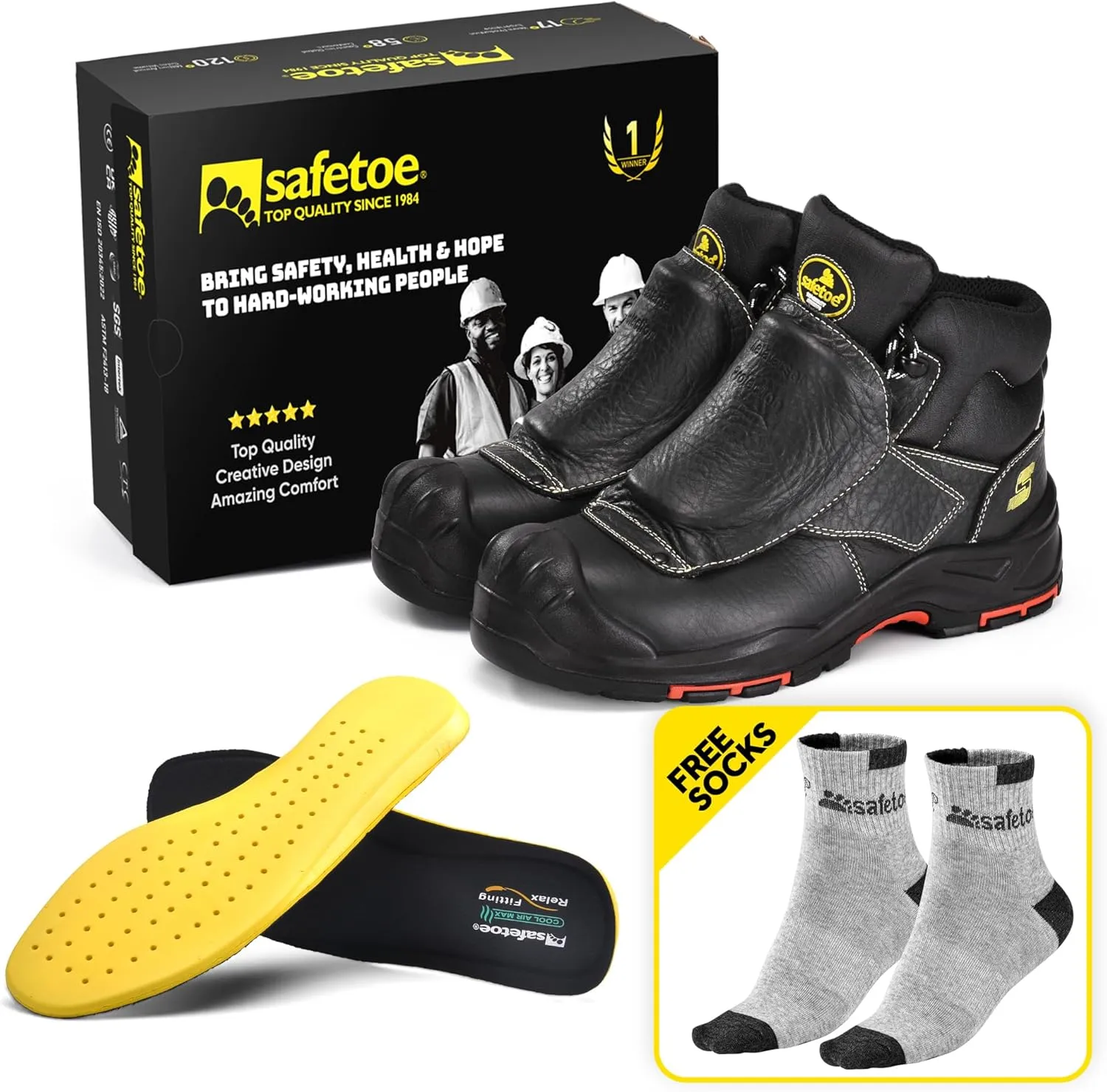SAFETOE Welding Boots for Men Composite Toe Safety Boots with Metatarsal Protection Fire Resistant Welding Boot 300 Heat Resistant Welder Working Boots