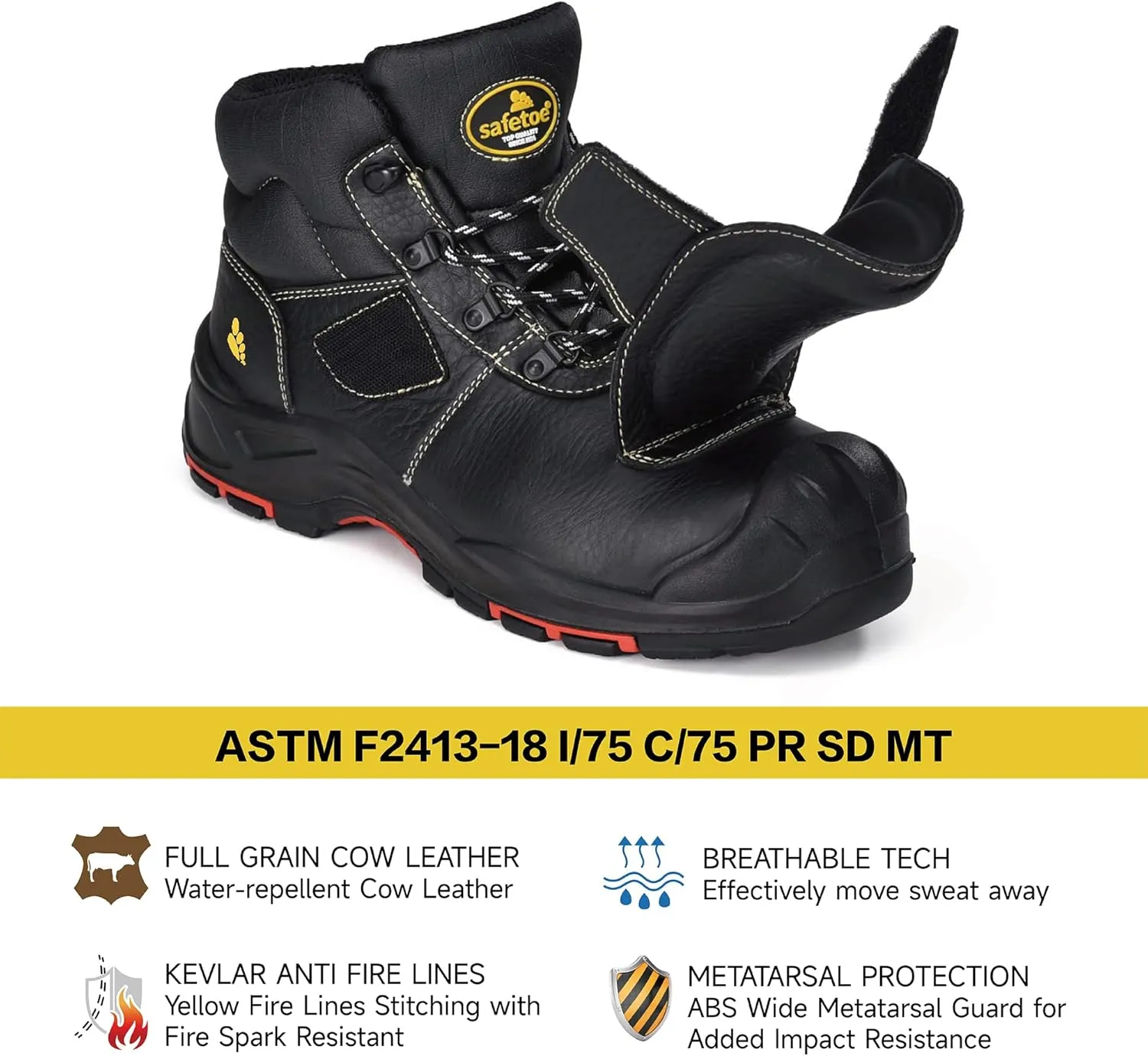 SAFETOE Welding Boots for Men Composite Toe Safety Boots with Metatarsal Protection Fire Resistant Welding Boot 300 Heat Resistant Welder Working Boots