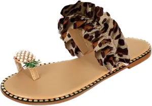 Sandals for Women Bohemia Bling Rhinestone Pearl Flat Sandals Sweet Cute Pineapple Sandal, Clip Toe Flip Flops Boho Casual Flat Slippers Beach Open Toe Dress Shoes