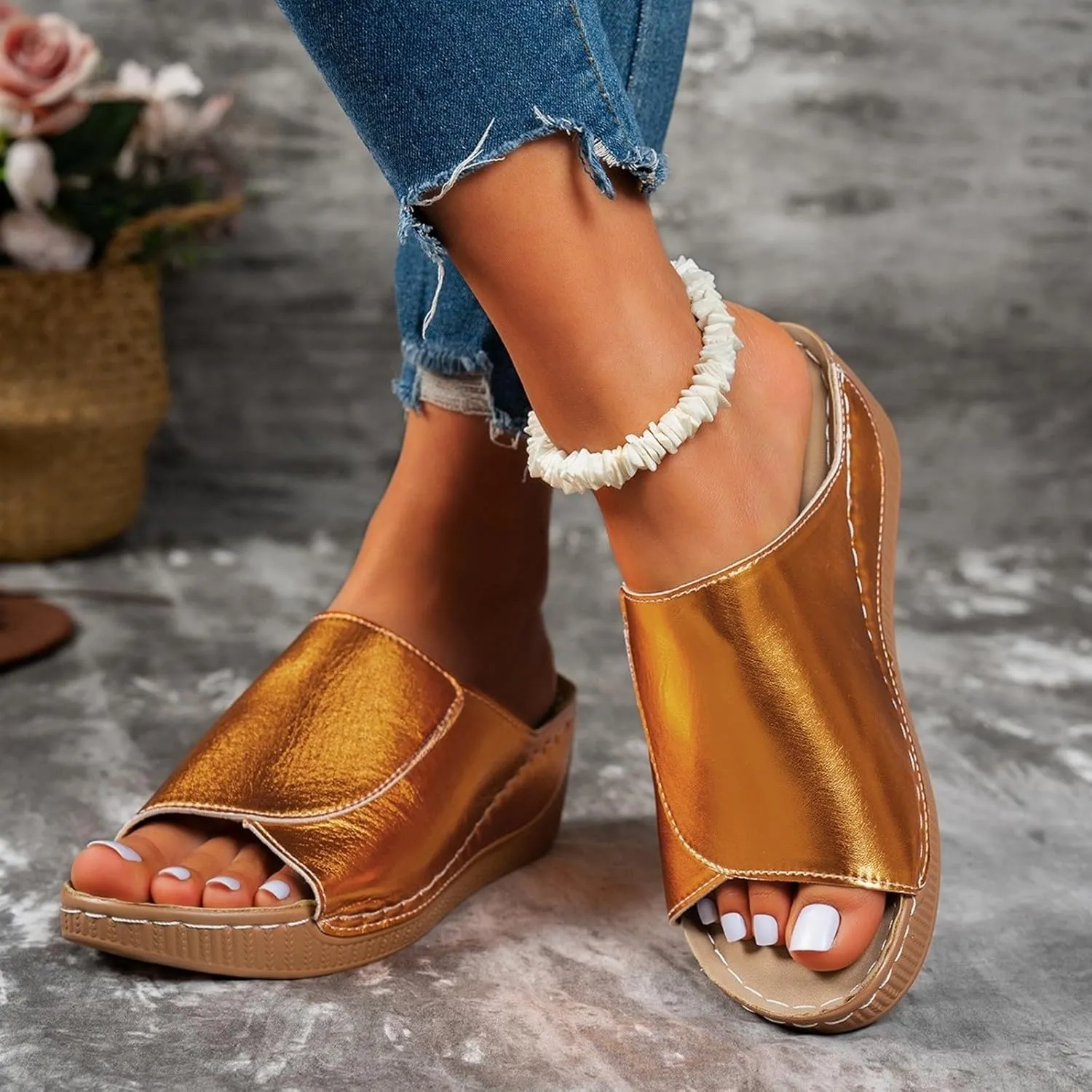 Sandals for Women Platform Wedge Open Toe Low Heel Beach Flats Ankle Chelsea Dress Shoes Orthopedic Casual Summer Slip on Sandal Flat Espadrilles Walking Slippers Arch Support Strappy Wedges