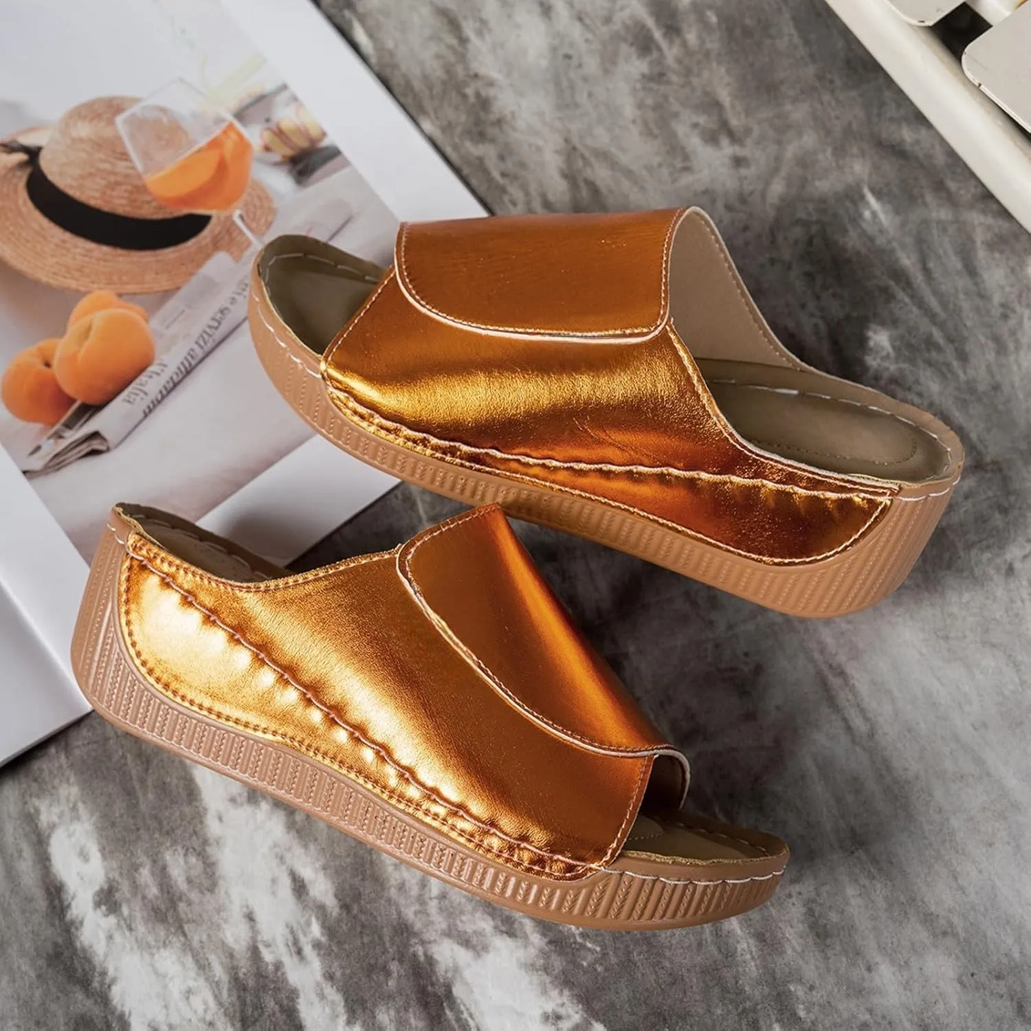 Sandals for Women Platform Wedge Open Toe Low Heel Beach Flats Ankle Chelsea Dress Shoes Orthopedic Casual Summer Slip on Sandal Flat Espadrilles Walking Slippers Arch Support Strappy Wedges