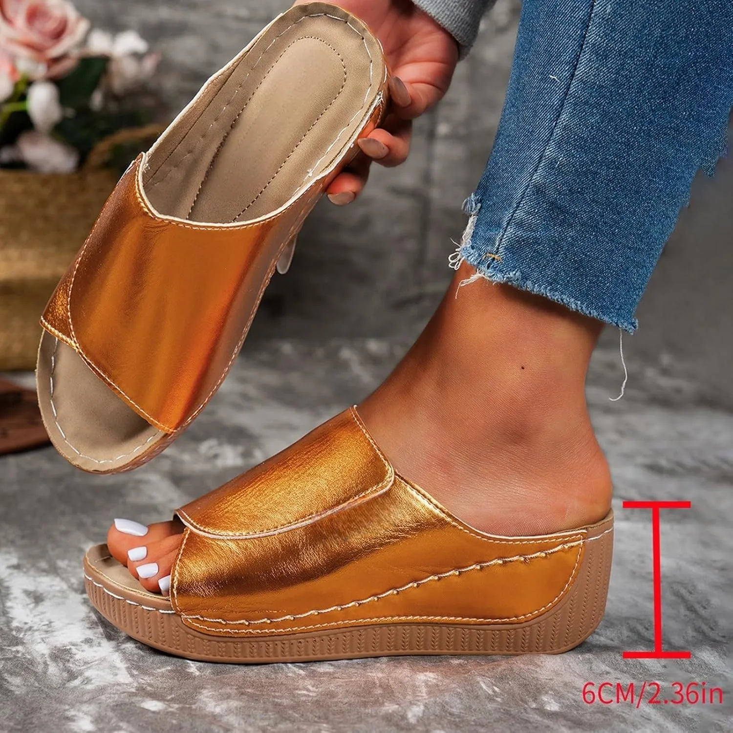 Sandals for Women Platform Wedge Open Toe Low Heel Beach Flats Ankle Chelsea Dress Shoes Orthopedic Casual Summer Slip on Sandal Flat Espadrilles Walking Slippers Arch Support Strappy Wedges