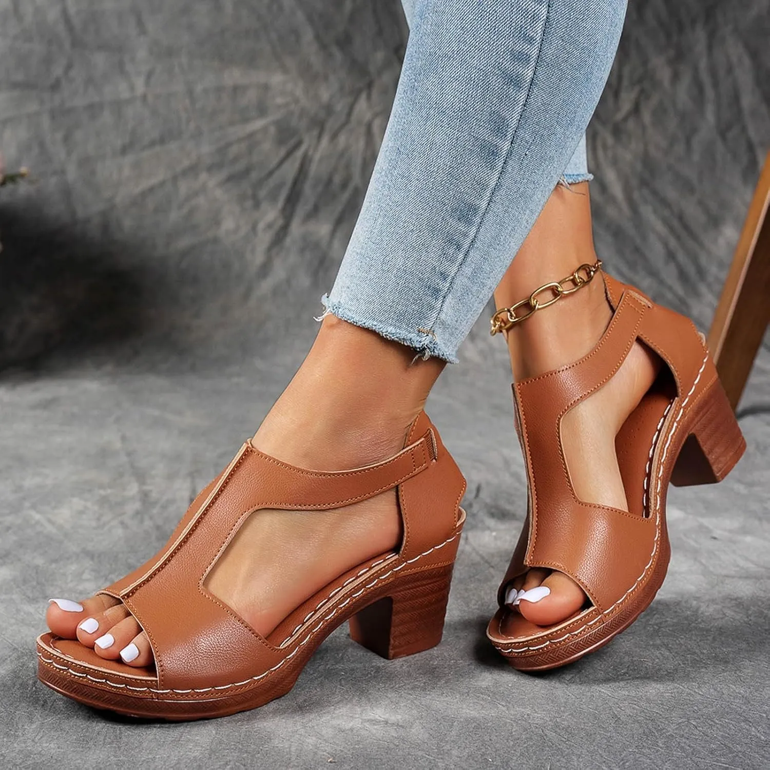 Sandals for Women Summer Wedge Sandals 2025 Comfy Orthotic Comfortable Beach Walking Ankle Strap Open Toe Platform Sandal Chunky Heeled Shoes 2025