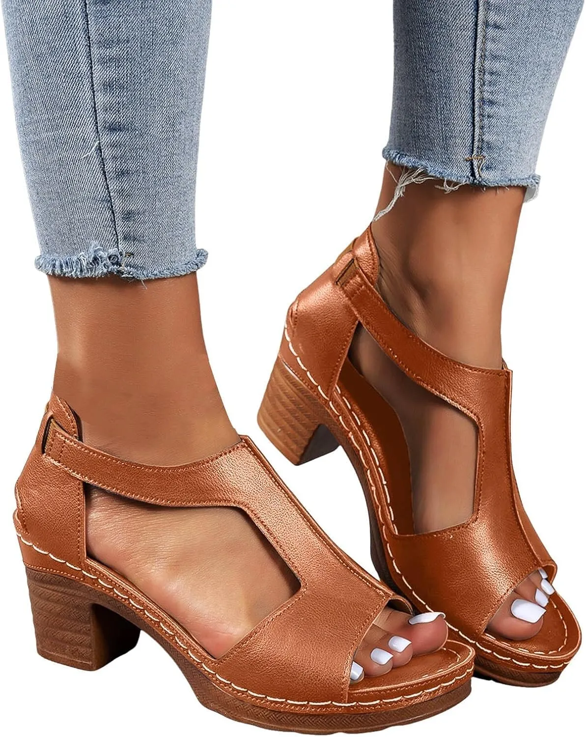 Sandals for Women Summer Wedge Sandals 2025 Comfy Orthotic Comfortable Beach Walking Ankle Strap Open Toe Platform Sandal Chunky Heeled Shoes 2025