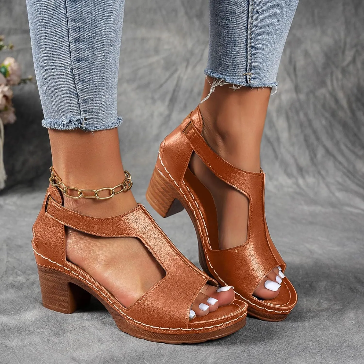 Sandals for Women Summer Wedge Sandals 2025 Comfy Orthotic Comfortable Beach Walking Ankle Strap Open Toe Platform Sandal Chunky Heeled Shoes 2025