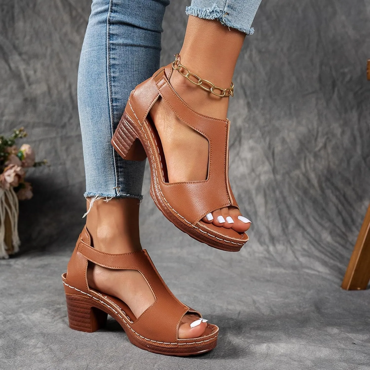 Sandals for Women Summer Wedge Sandals 2025 Comfy Orthotic Comfortable Beach Walking Ankle Strap Open Toe Platform Sandal Chunky Heeled Shoes 2025