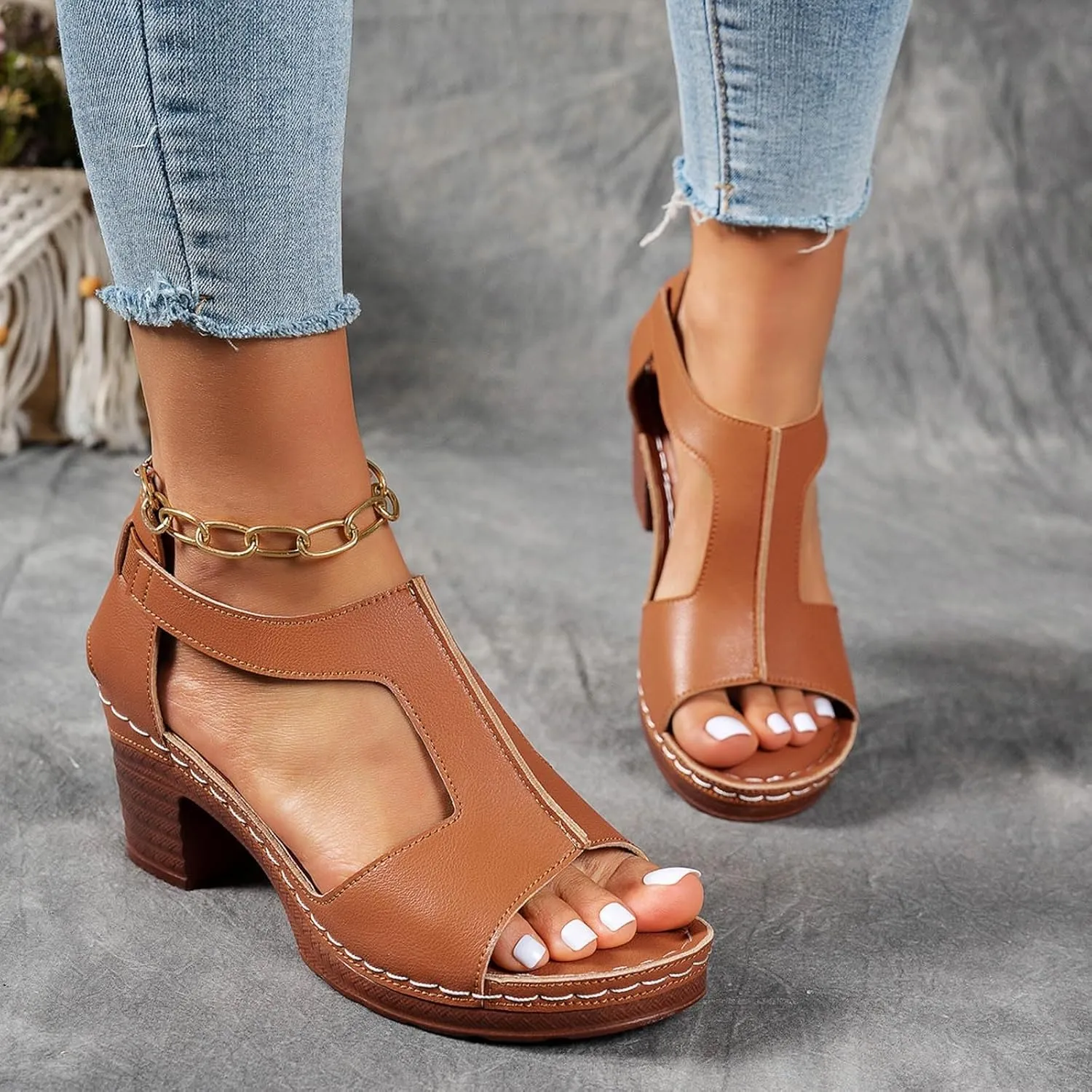 Sandals for Women Summer Wedge Sandals 2025 Comfy Orthotic Comfortable Beach Walking Ankle Strap Open Toe Platform Sandal Chunky Heeled Shoes 2025